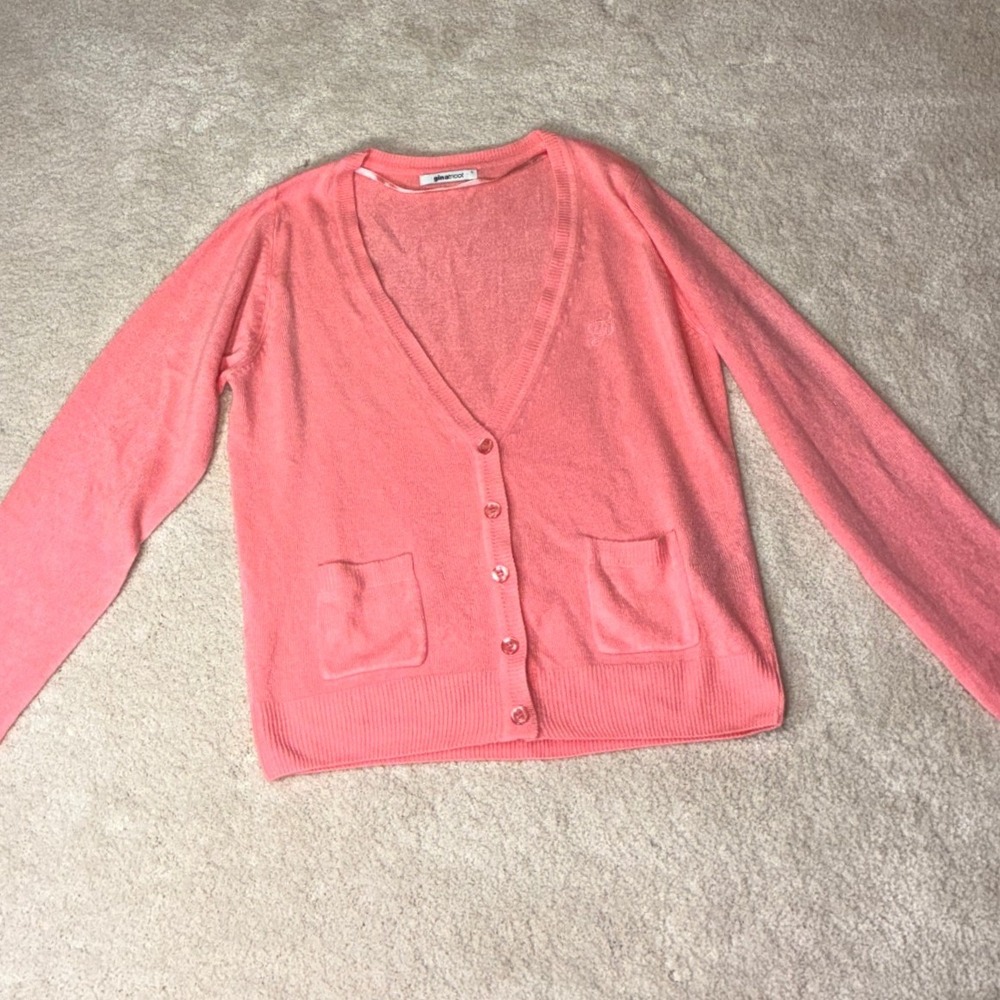 Gina Tricot Pink Cardigan - L- V-Neck Button Front Pockets Preppy Classic Cozy